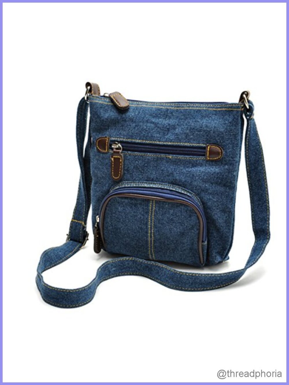 Denim Crossbody Bag Small Multi Pocket Organizer Purse Wallet Adjustable Strap